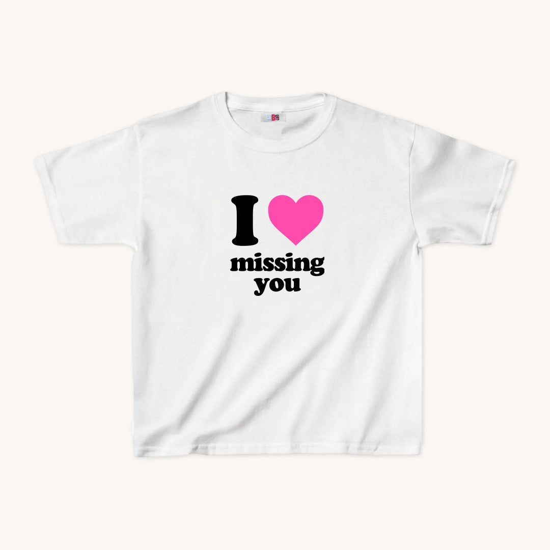 I Love Missing You Cropped Baby Tee Pink on Whiteabc tee Cute Womens Baby Tee - Y2K Crop Top - Summer Baby Tee - Ironic Slogan Tee - Summer Style 2024