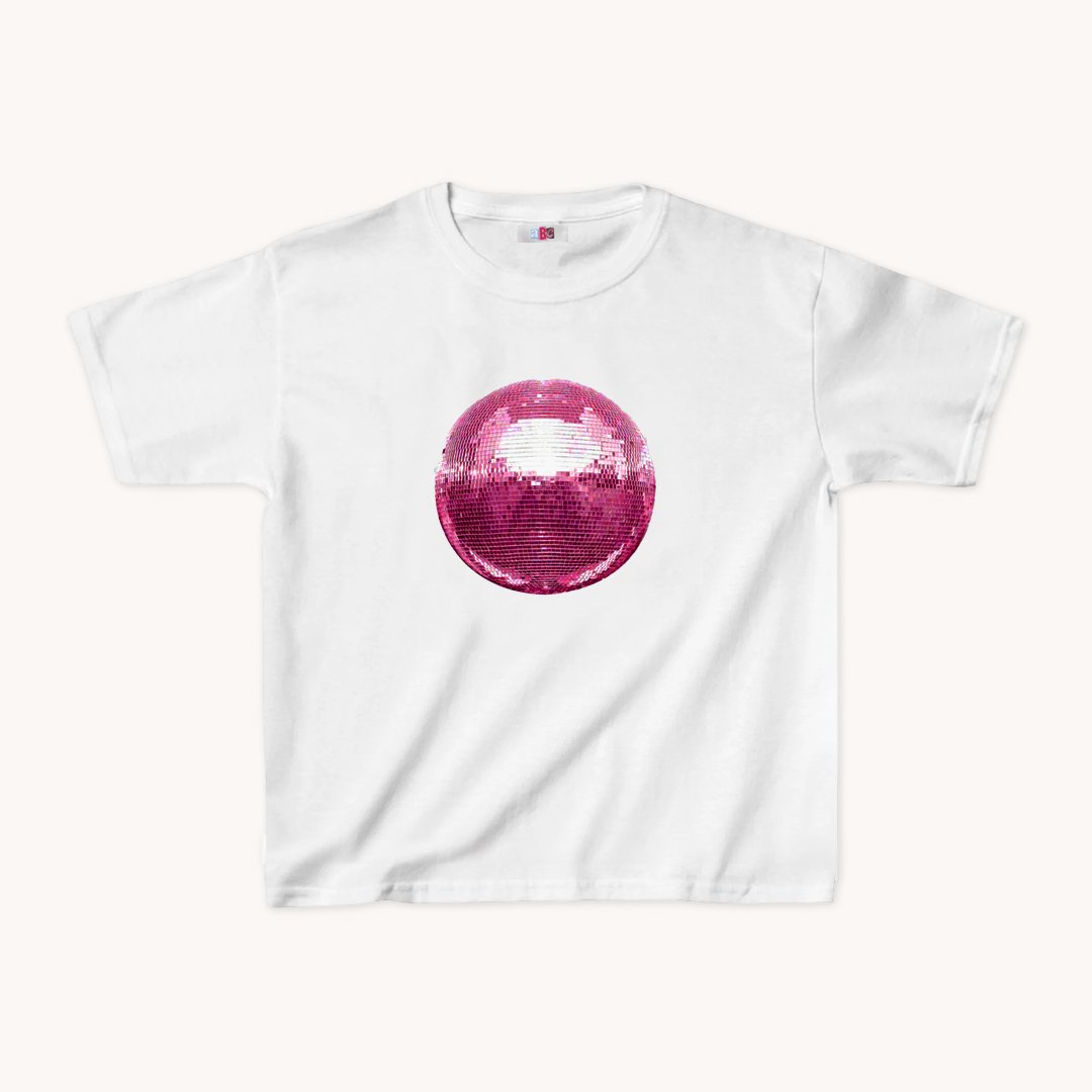 Pink Sparkly Disco Ball Cropped Baby Teeabc tee Cute Womens Baby Tee - Y2K Crop Top - Summer Baby Tee - Ironic Slogan Tee - Summer Style 2024