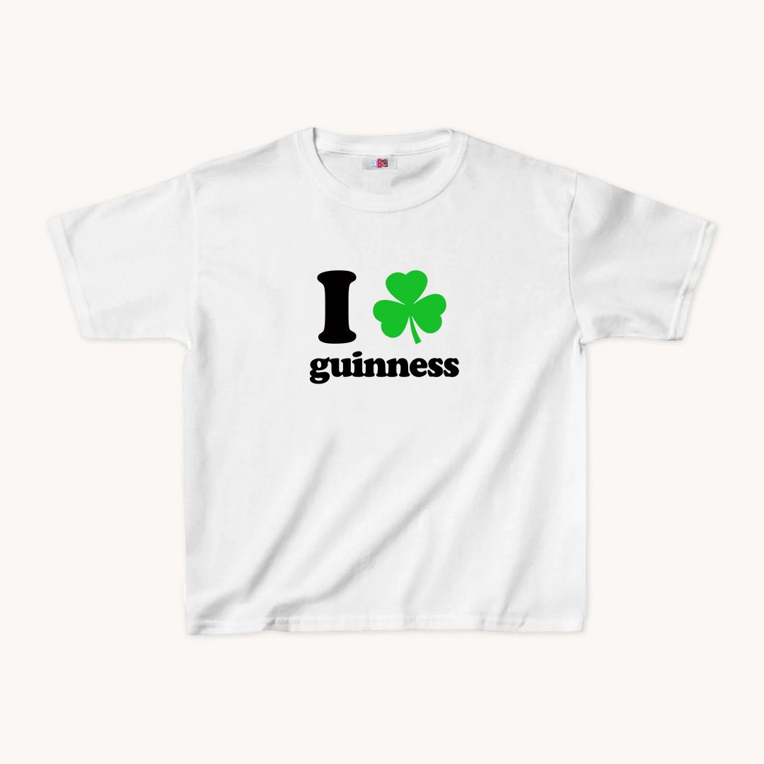 I Love Guinness Cropped Baby Tee Shamrock on White - abc tee - Cute Womens Baby Tee - Y2K Crop Top - Summer Baby Tee - Ironic Slogan Tee - Summer Style 2024