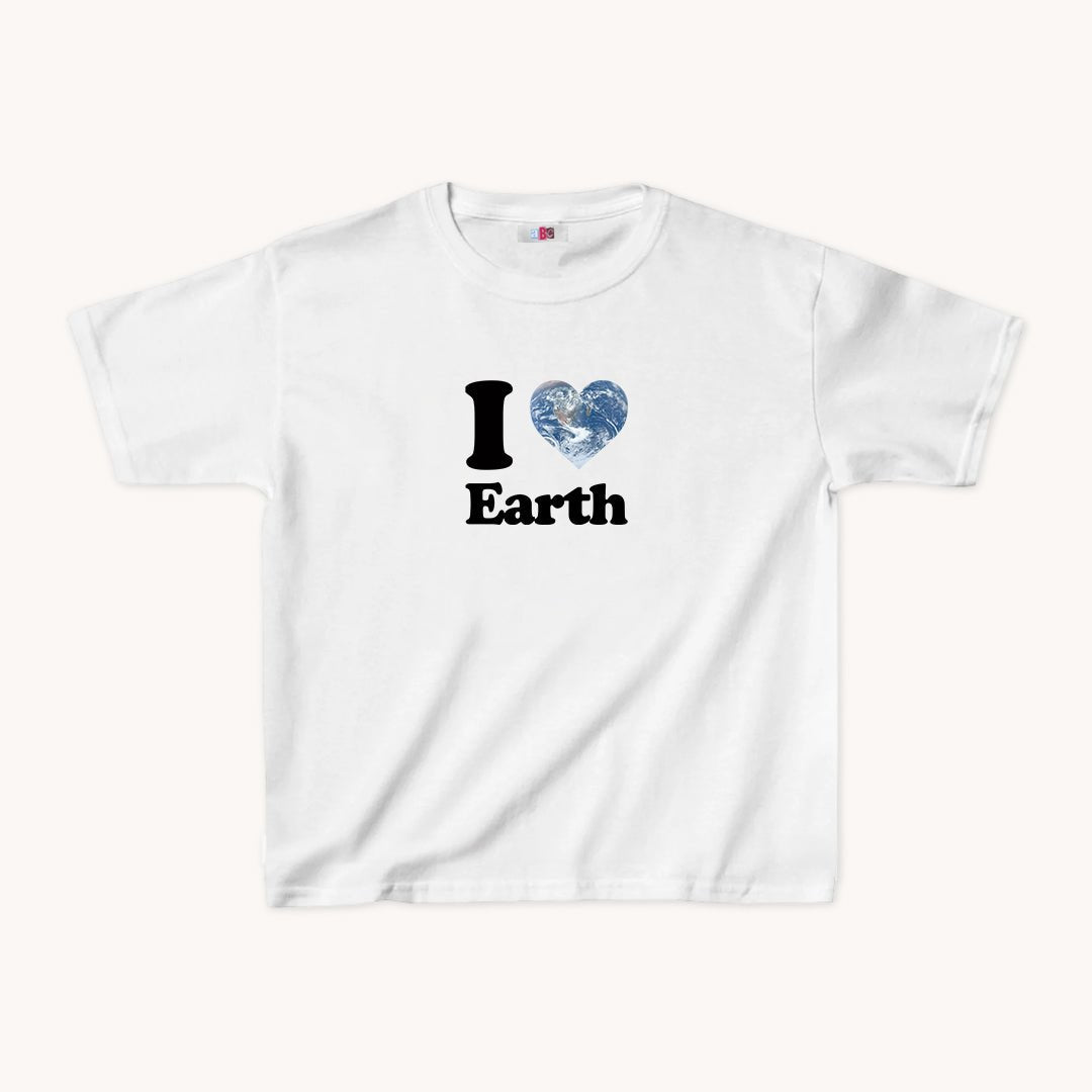 I Love Earth Cropped Baby Tee White - abc tee - Cute Womens Baby Tee - Y2K Crop Top - Summer Baby Tee - Ironic Slogan Tee - Summer Style 2024