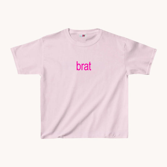 Brat Cropped Baby Tee Pink on Pink - abc tee - Cute Womens Baby Tee - Y2K Crop Top - Summer Baby Tee - Ironic Slogan Tee - Summer Style 2024