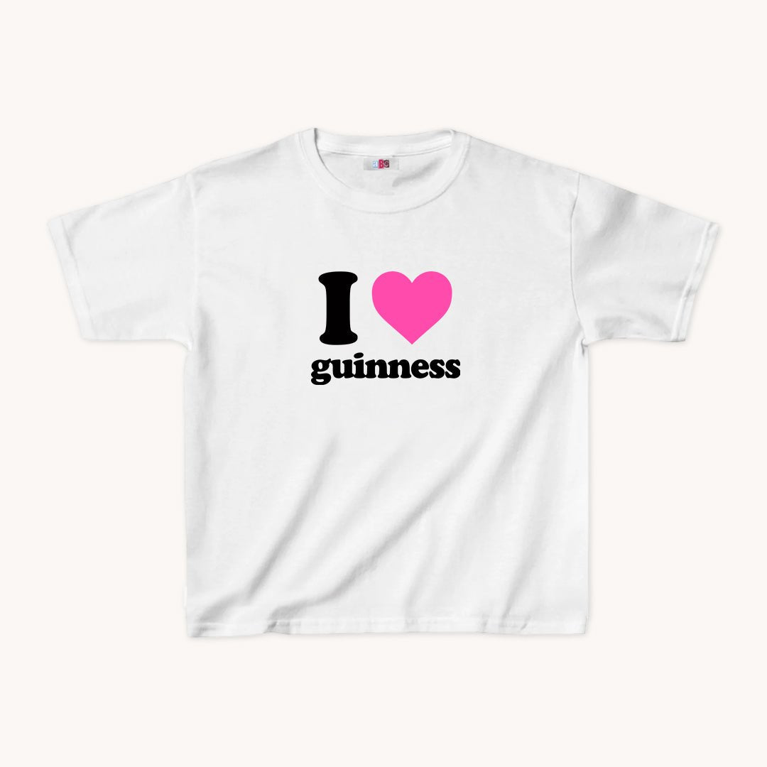 I Love Guinness Cropped Baby Tee Pink on White - abc tee - Cute Womens Baby Tee - Y2K Crop Top - Summer Baby Tee - Ironic Slogan Tee - Summer Style 2024