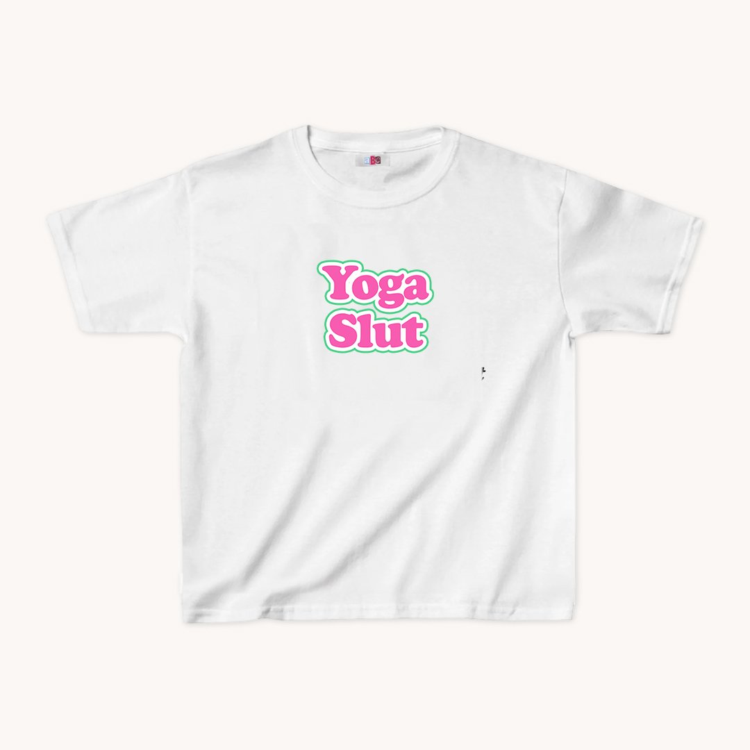 Yoga Slut Cropped Baby Tee Green on White - abc tee - Cute Womens Baby Tee - Y2K Crop Top - Summer Baby Tee - Ironic Slogan Tee - Summer Style 2024