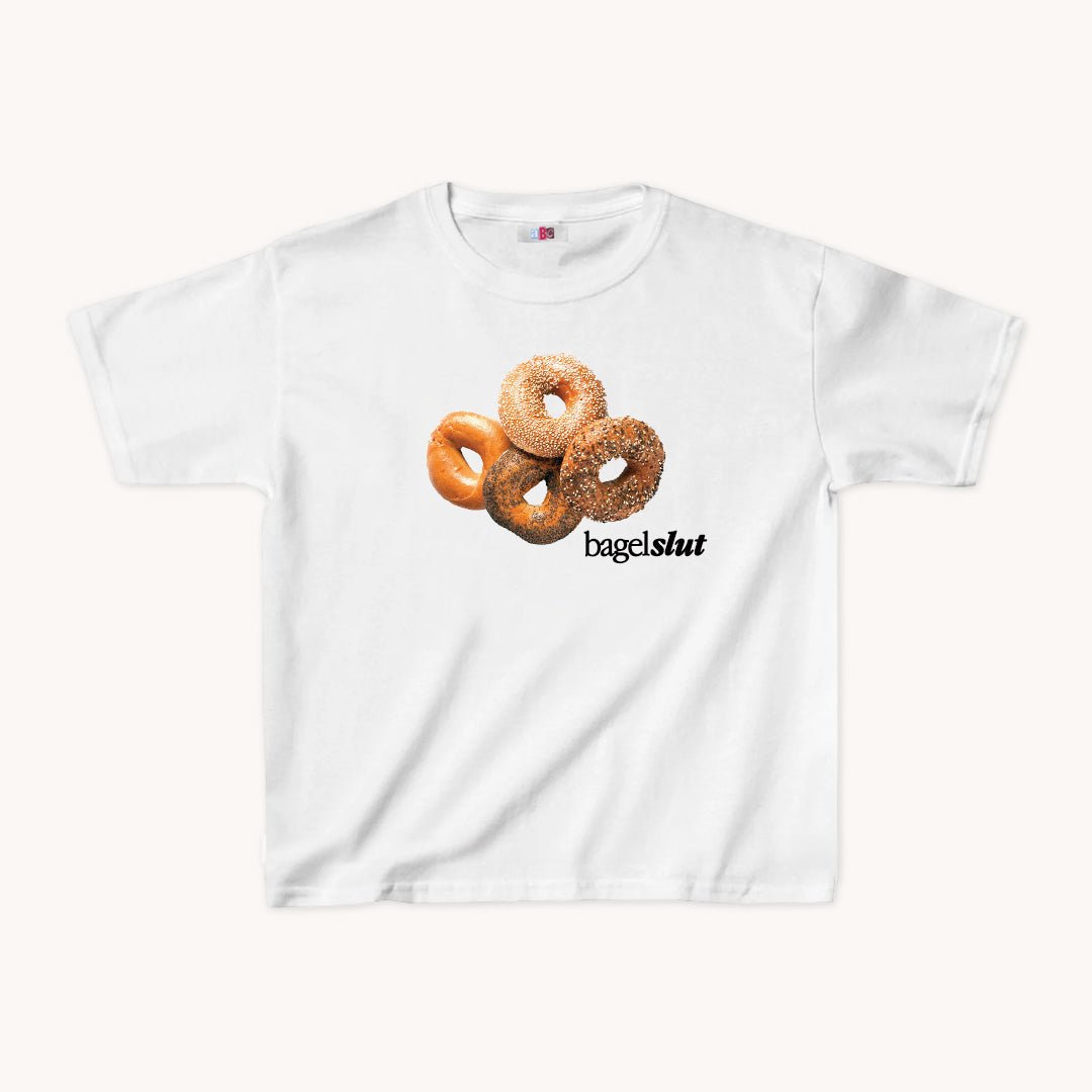 Croissant Cropped Baby Tee White - Black - abc tee - Cute Womens Baby Tee - Y2K Crop Top - Summer Baby Tee - Ironic Slogan Tee - Summer Style 2024