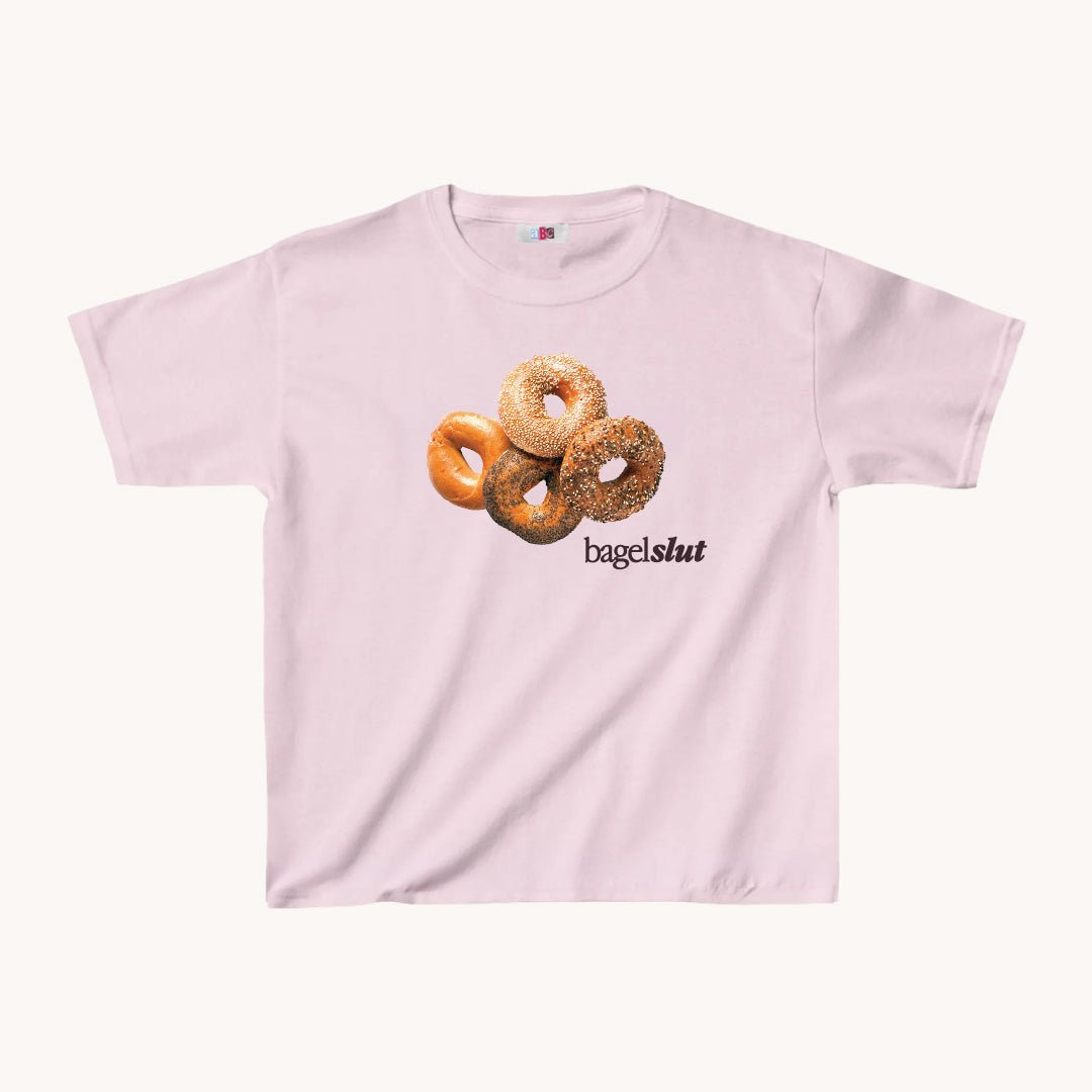 Bagel Slut Cropped Baby Tee Pink - abc tee - Cute Womens Baby Tee - Y2K Crop Top - Summer Baby Tee - Ironic Slogan Tee - Summer Style 2024