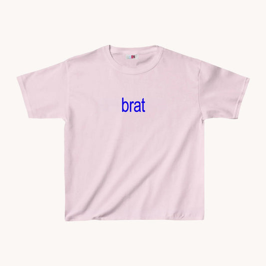 Brat Cropped Baby Tee Blue on Pink - abc tee - Cute Womens Baby Tee - Y2K Crop Top - Summer Baby Tee - Ironic Slogan Tee - Summer Style 2024