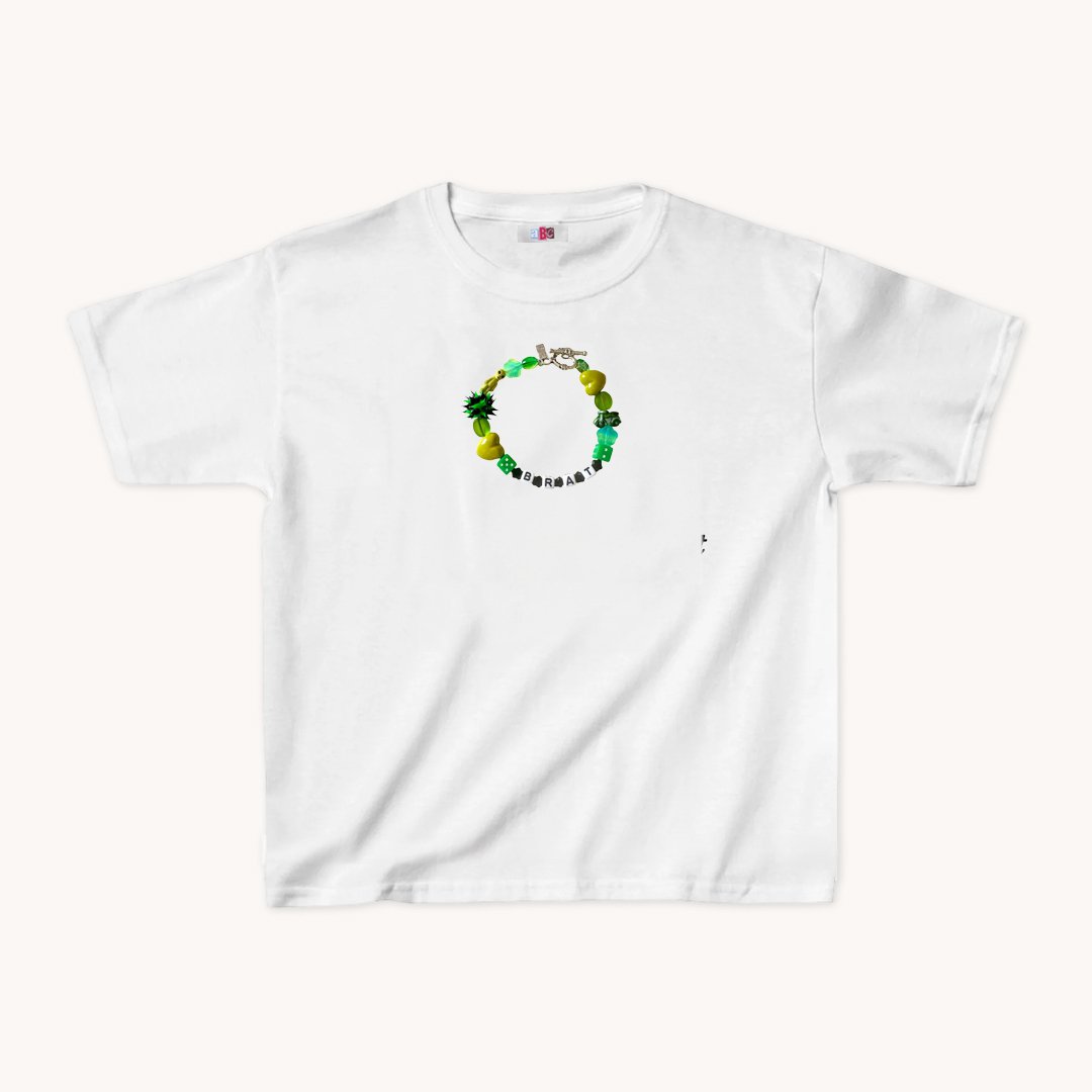 Brat Charm Bracelet Charli xcx Cropped Baby Tee Green on White - abc tee - Cute Womens Baby Tee - Y2K Crop Top - Summer Baby Tee - Ironic Slogan Tee - Summer Style 2024