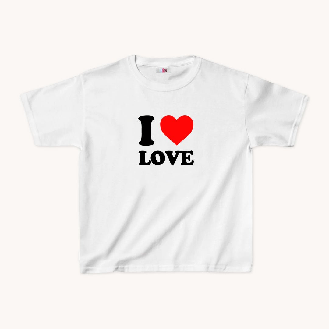 I Love Love Girls Cropped Baby Tee White - abc tee - Cute Womens Baby Tee - Y2K Crop Top - Summer Baby Tee - Ironic Slogan Tee - Summer Style 2024