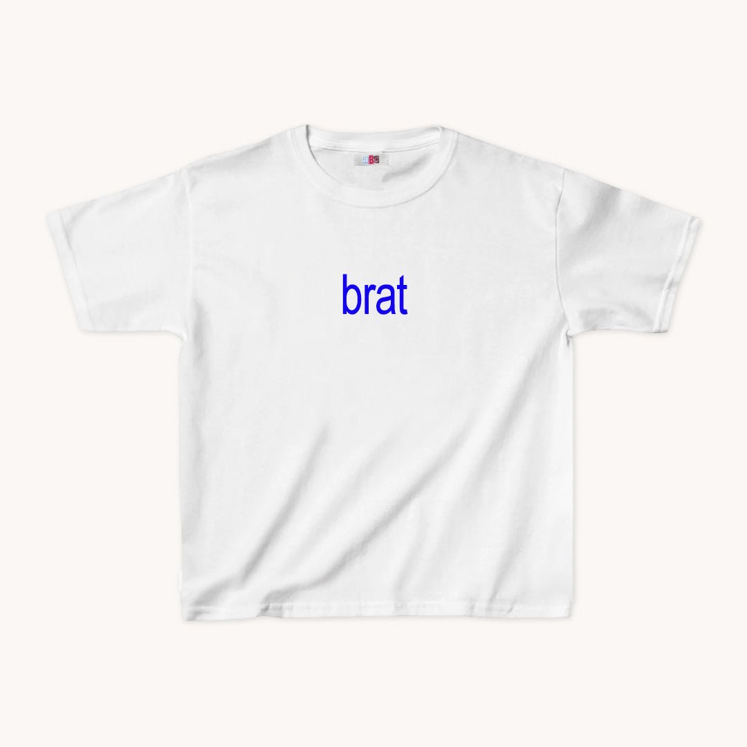 Brat Cropped Baby Tee Blue on White - abc tee - Cute Womens Baby Tee - Y2K Crop Top - Summer Baby Tee - Ironic Slogan Tee - Summer Style 2024