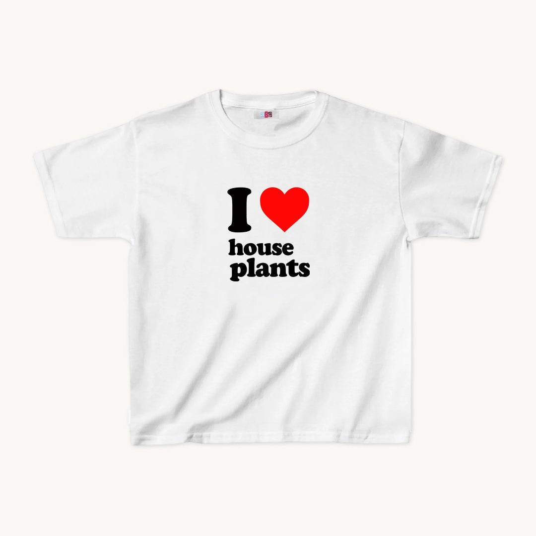 I Love House Plants Cropped Baby Tee White - abc tee - Cute Womens Baby Tee - Y2K Crop Top - Summer Baby Tee - Ironic Slogan Tee - Summer Style 2024