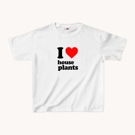 I Love House Plants Cropped Baby Tee White - abc tee - Cute Womens Baby Tee - Y2K Crop Top - Summer Baby Tee - Ironic Slogan Tee - Summer Style 2024