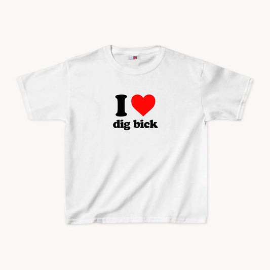 I Love Dig Bick Girls Cropped Baby Tee White - abc tee - Cute Womens Baby Tee - Y2K Crop Top - Summer Baby Tee - Ironic Slogan Tee - Summer Style 2024