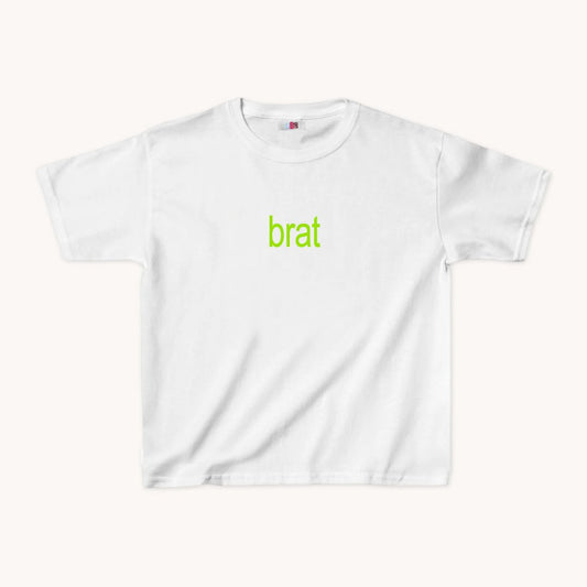 Brat Cropped Baby Tee Green on White - abc tee - Cute Womens Baby Tee - Y2K Crop Top - Summer Baby Tee - Ironic Slogan Tee - Summer Style 2024